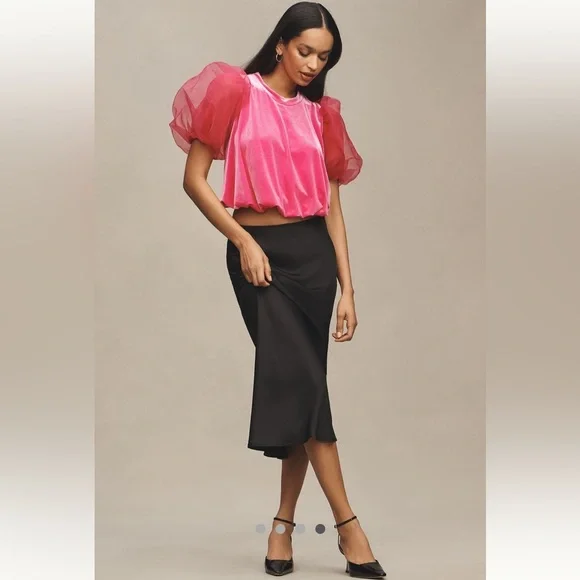 Anthropologie NWT Maeve Puff-Sleeve Velvet Blouse size XS. - Picture 4 of 16
